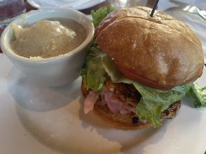 Jerk ‘chicken’ sandwich with mashed potatoes  at Ethos Vegan Kitchen in Winter Park