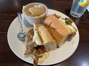 Philly Cheesesteak Sandwich w/ Mashed Potatoes and Gravy  at Ethos Vegan Kitchen in Winter Park