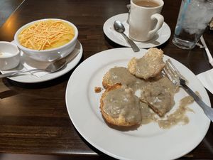 Biscuits and Gravy w/ a side of cheesy grits (from the weekend brunch menu)  at Ethos Vegan Kitchen in Winter Park