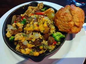 Breakfast skillet with vegan sausage from Brunch menu at Ethos Vegan Kitchen in Winter Park