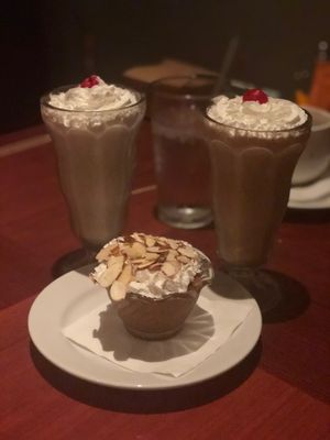 Strawberry and Chocolate milkshake with Chocolate Amaretto Mousse, all extremely tasty but the chocolate shake was the best at Ethos Vegan Kitchen in Winter Park