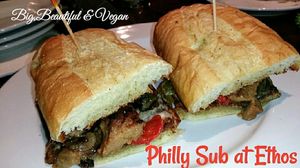 Philly Cheese Steak sub. It was very tasty. 2019 at Ethos Vegan Kitchen in Winter Park