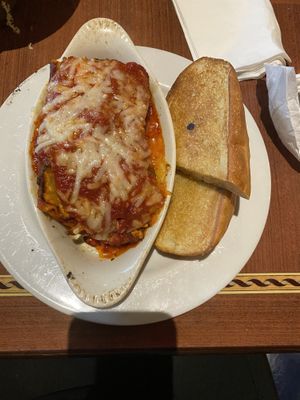 Vegetable Lasagna with Garlic Bread at Ethos Vegan Kitchen in Winter Park