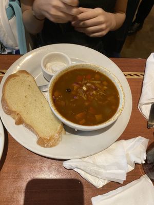 Black bean Soup with bread and butter  at Ethos Vegan Kitchen in Winter Park
