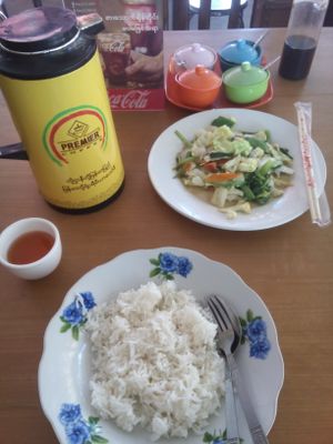 typical Burmese meal  at Mogok Daw Shan Noodle in Mandalay
