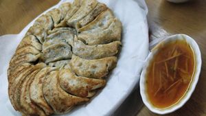 Dumplings with ginger dipping sauce.  at Mogok Daw Shan Noodle in Mandalay