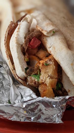 Yum yum wrap and falafel ball at Gypsy Queen in Asheville