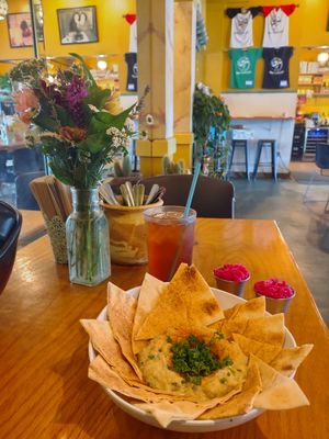 Baba Ghanouj with pita, pickled beets, & pickled turnips. at Gypsy Queen in Asheville