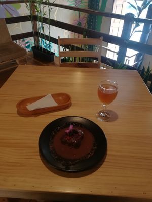 Brownie and kombucha at Zatua Miski in Cuenca