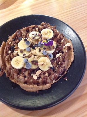Peanut and Banana waffles  at Zatua Miski in Cuenca