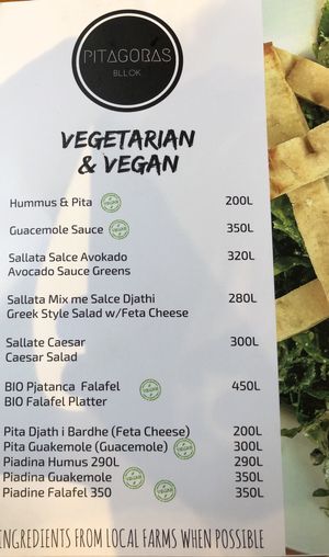 Veg menu page at Pitagoras Bllok in Tirana