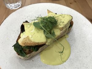 Tofu florentine toast at 269 Vegan in Perth