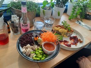 Poke bowl and scramble tofu with chilli jam. at 269 Vegan in Perth
