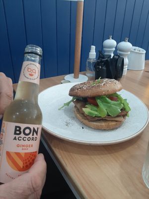 "Bacon" bagel with avocado at 269 Vegan in Perth