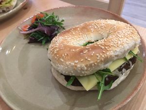 Sgaia pastrami bagel  at 269 Vegan in Perth
