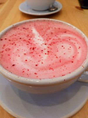 Beetroot latte with pea protein mylk at 269 Vegan in Perth