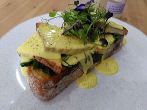 Tofu florentine on sourdough at 269 Vegan in Perth