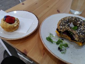 Reuben bagel and custard pie at 269 Vegan in Perth