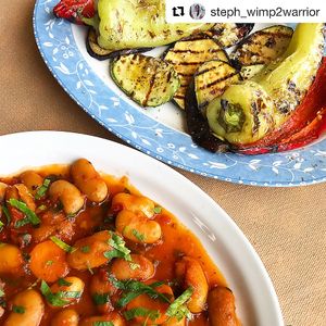 Big beans and grilled vegetables  at Malibu Taverna in Corfu