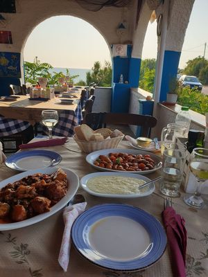Amazing vegan food = Briam🔥 , potato garlic spread & giant beans at Malibu Taverna in Corfu