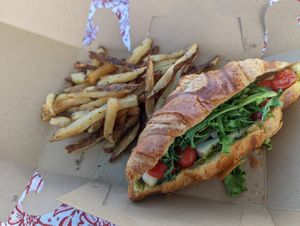 Ignore the chips. They are from a different restaurant. The croissant pesto sandwich was to die for! My favourite one!   at Vegan Danish Bakery in Toronto