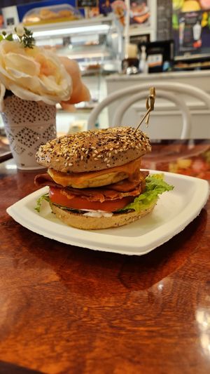 BELT with cheese and mayo on a bagel 😍 at Vegan Danish Bakery in Toronto