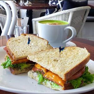 BLT with Matcha Latte (my go to) ❤️ at Vegan Danish Bakery in Toronto
