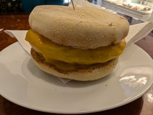 Breakfast sandwich at Vegan Danish Bakery in Toronto