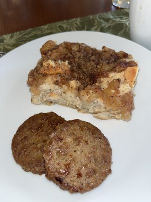 Apple French toast & veg breakfast sausage  at Sundogs Bed and Breakfast in Shepherdstown