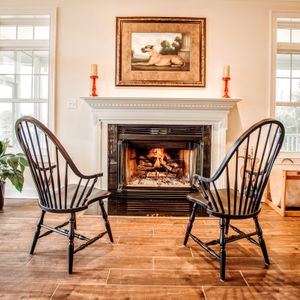 Wood burning fires every cool morning in the dining room at Sundogs Bed and Breakfast in Shepherdstown