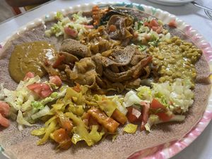 Variety of vegan items.   at Mesob Cafe in Virginia Beach