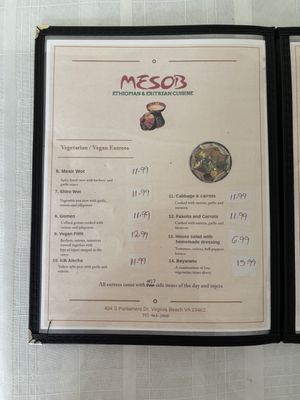 The prices were higher than listed onlinee  at Mesob Cafe in Virginia Beach