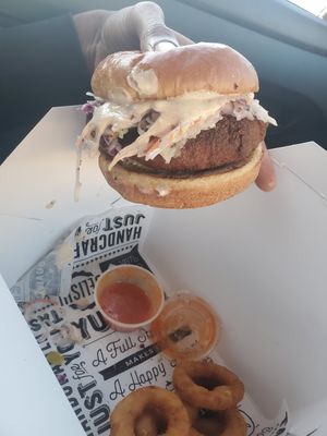 Mother clucker on a chicken pattie at Bumbling Bee in Virginia Beach