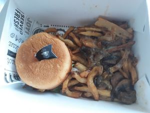 Shitake burger & poutine fries at Bumbling Bee in Virginia Beach