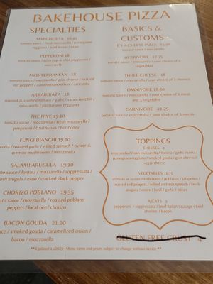 Pizza menu at Smartmouth Brewing Pilot House in Virginia Beach