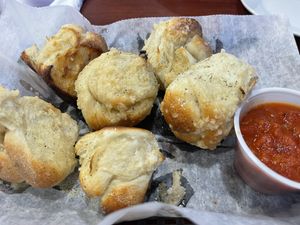 Vegan garlic knots and marinara   at Bodacious Bakehouse in Virginia Beach