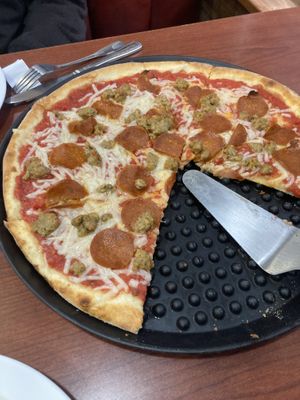 Vegan sausage and pepperoni 14 in   at Bodacious Bakehouse in Virginia Beach