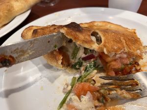 Inside of vegan veggie calzone  at Bodacious Bakehouse in Virginia Beach