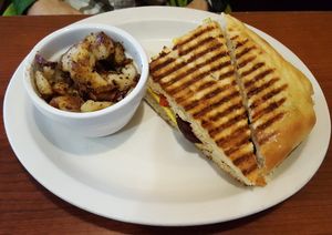 Vegan veggie panini with a side of roasted potatoes.  They will veganize the potatoes if you ask. at Bodacious Bakehouse in Virginia Beach