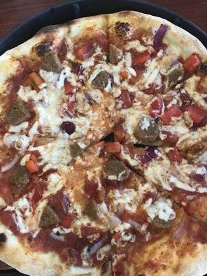 New vegan sausage, peppers and onions pizza! at Bodacious Bakehouse in Virginia Beach