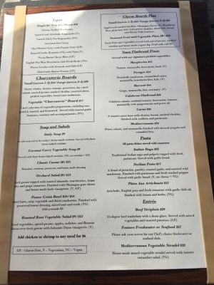 Menu with vegan options clearly marked  at Northern Lights Winery in Prince George