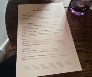 vegan menu at The Balloch House in Alexandria