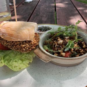 Spicy Chickpea Spinach Burger at The Snow Goose in Inverness