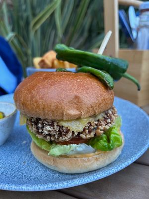 Butternut squash and chickpea burger at The Drum Inn in Torquay