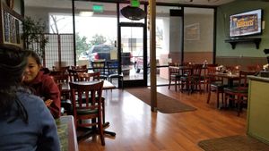 Looking outward from the inside of the restaurant. It's a small place in a strip mall. at KB's Thai Hut in Sacramento