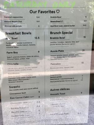 Menu at Granola in Geneva