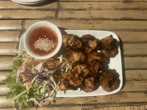 Moneybags (chopped vegetables in thin filo pastry)  at Taste From Heaven in Koh Phangan