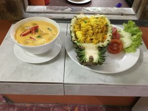 Vegan pineapple rice and our pumpkin curry ... at Taste From Heaven in Koh Phangan