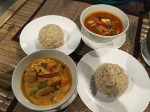 Massaman curry on the left, panang curry on the right at Taste From Heaven in Koh Phangan