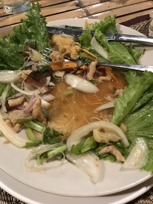 glass noodle salad - soggy, tasteless and a swimming pool of dressing in the bottom :( at Taste From Heaven in Koh Phangan